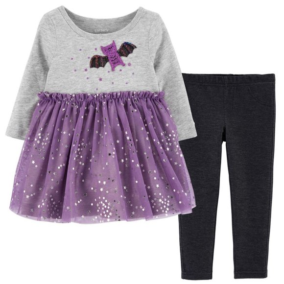 Carter's Other - NEW Carter's Baby Dress Set Bat Star Sparkle Print Tulle Denim Legging Bottoms